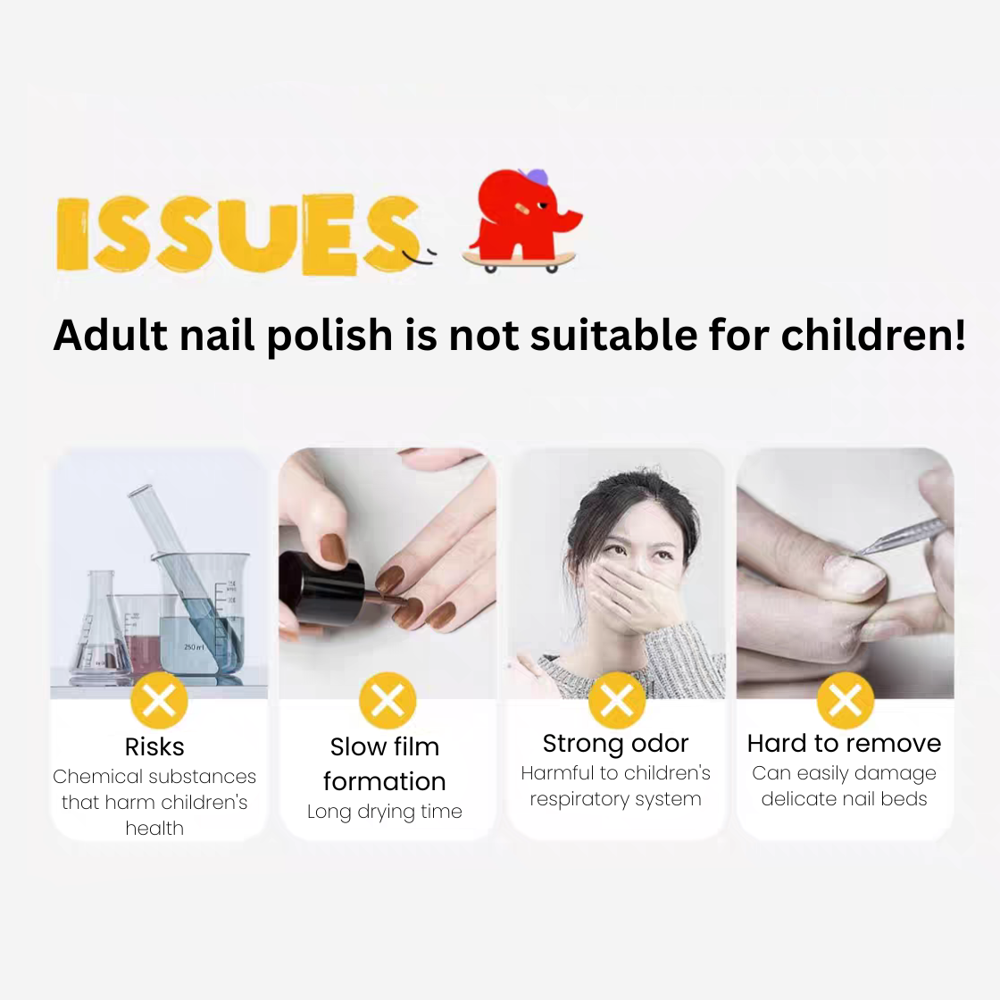 Baby Elephant Kids Water-Base Peelable Nail Polish Set 6ml*6pcs/Set 红色小象儿童水性可剥指甲油套装